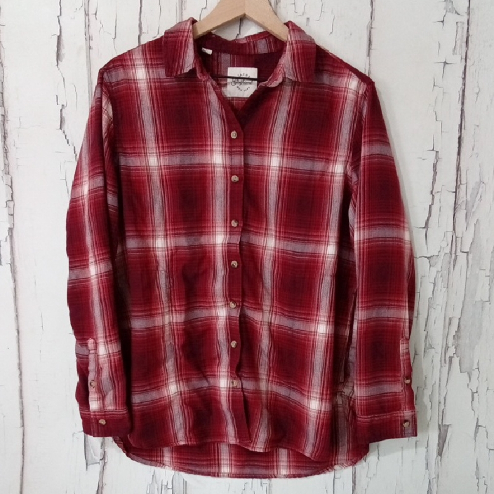 JACHS Girlfriend Red Plaid Button Down Shirt Size L